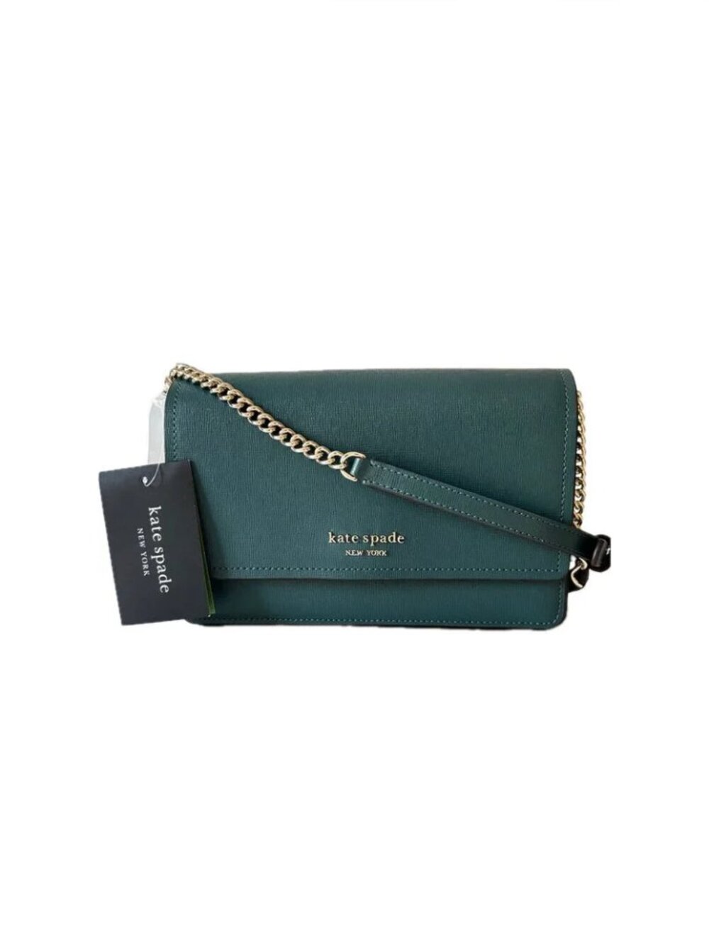 Kate Spade NY Morgan Flap Chain Crossbody Bag in Artesian Green Leather NEW